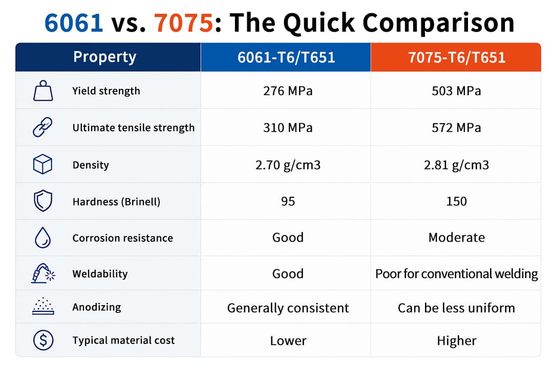 6061 vs. 7075 Aluminum at a Glance